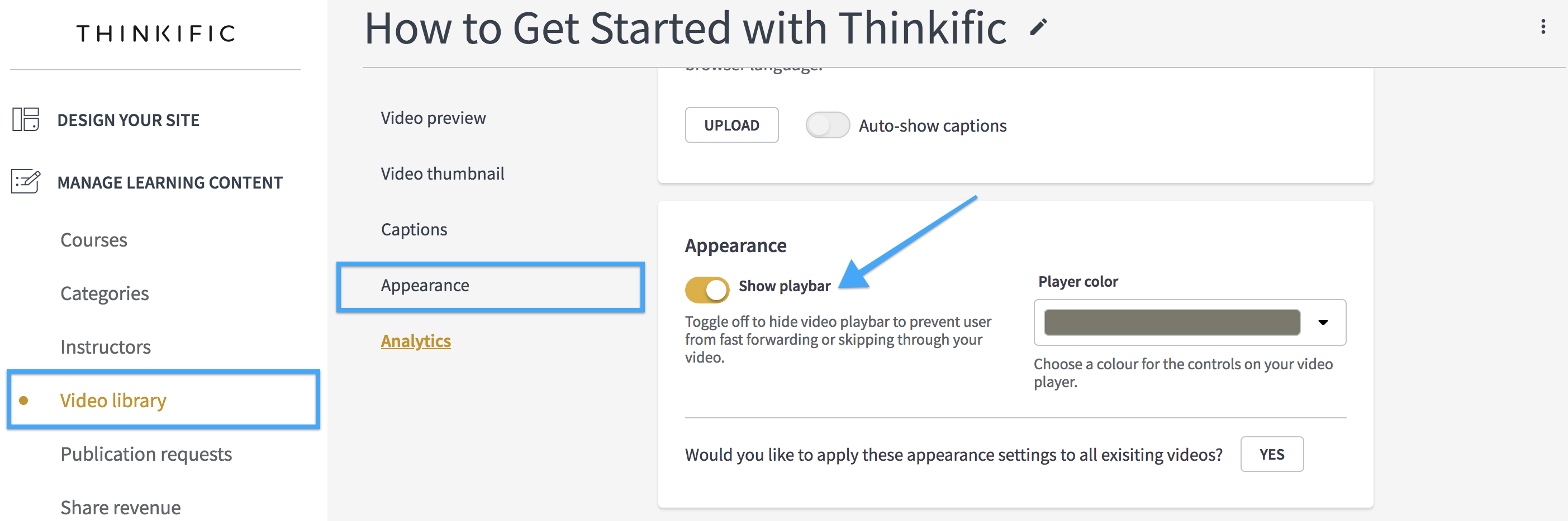 Remove Video PlayBar on Your Videos Thinkific