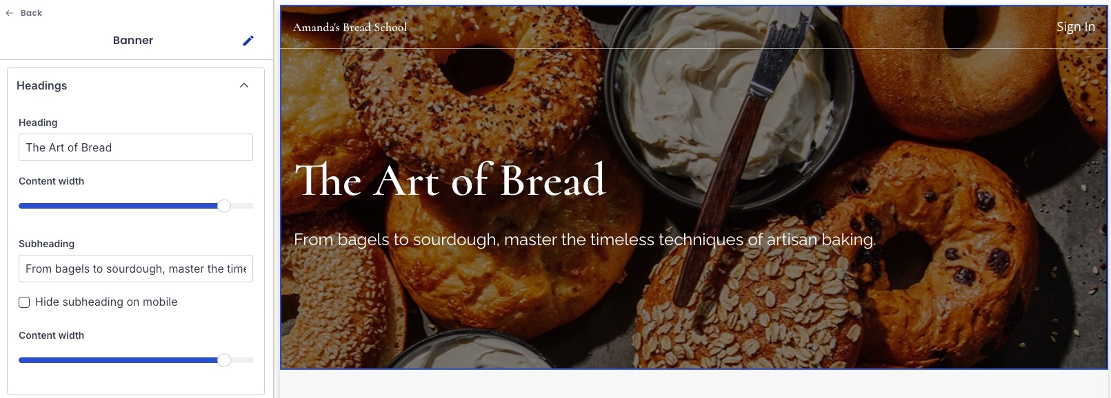 Add Heading and Subheading to your Banner