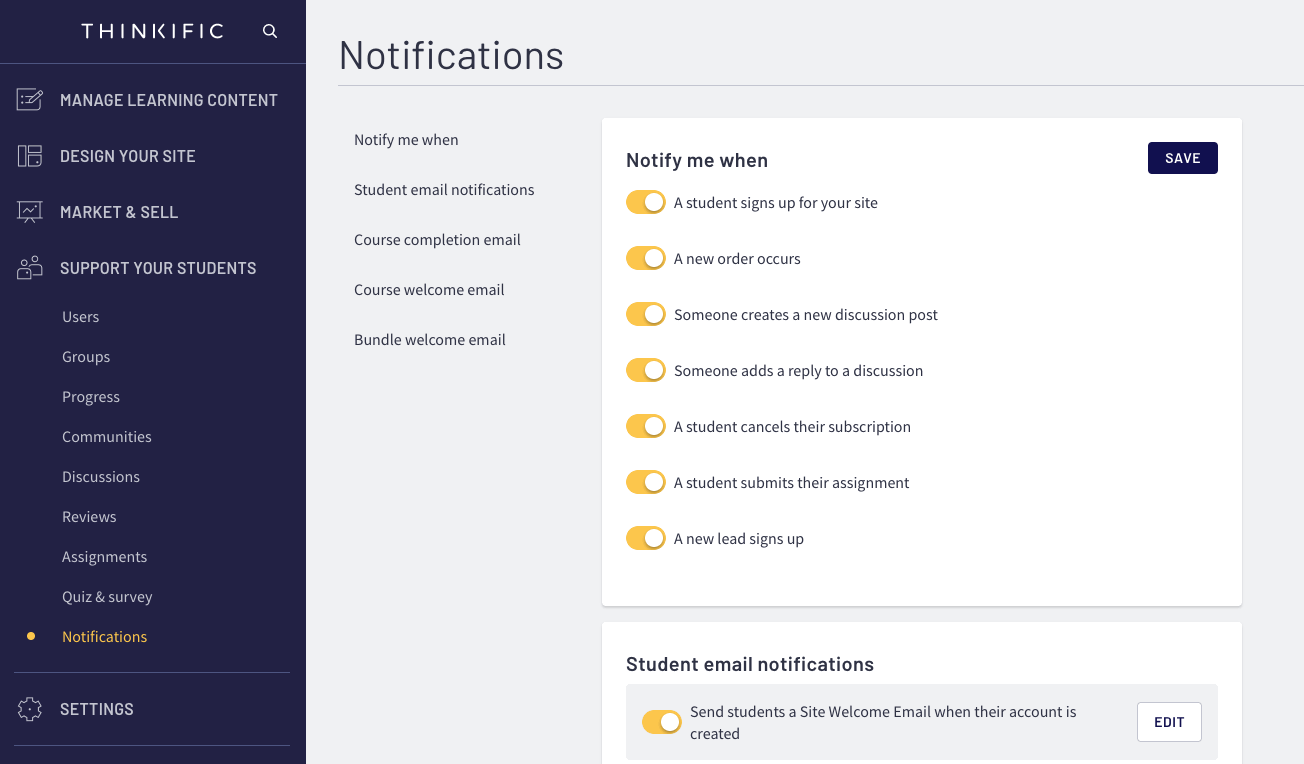 Automated Email Notifications – Thinkific