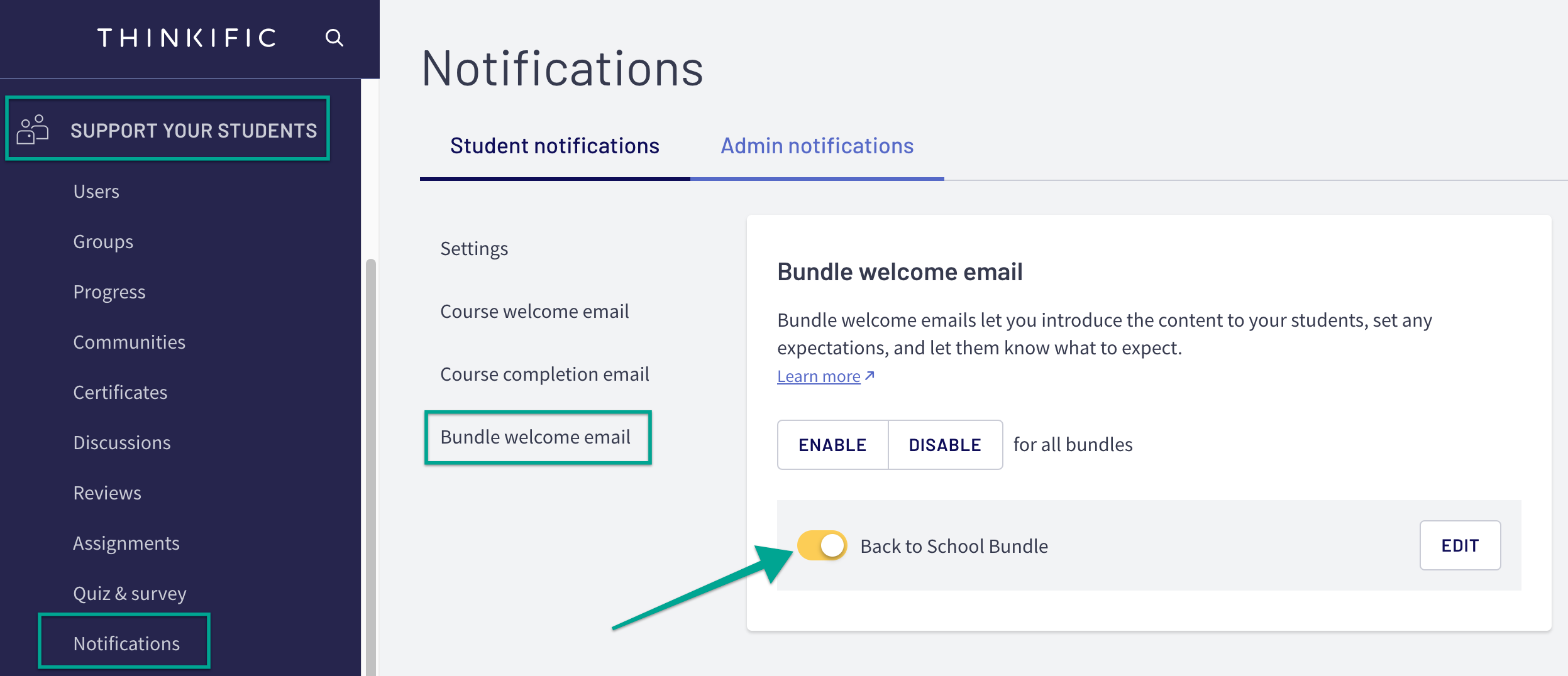 Send a Bundle Welcome Email – Thinkific