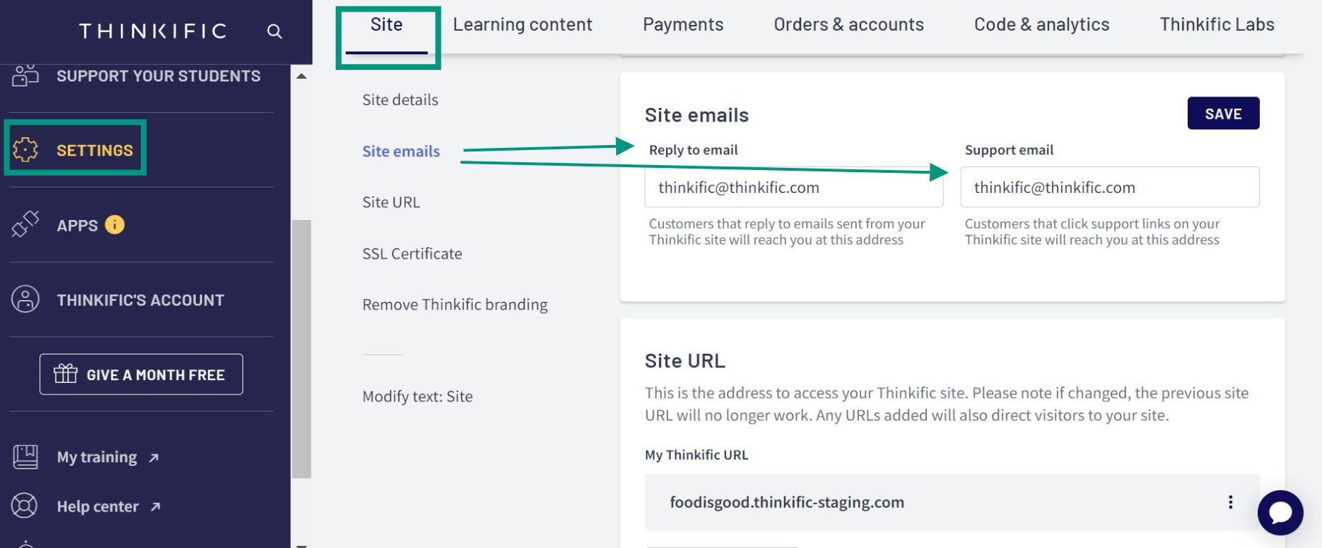 Site Settings – Thinkific